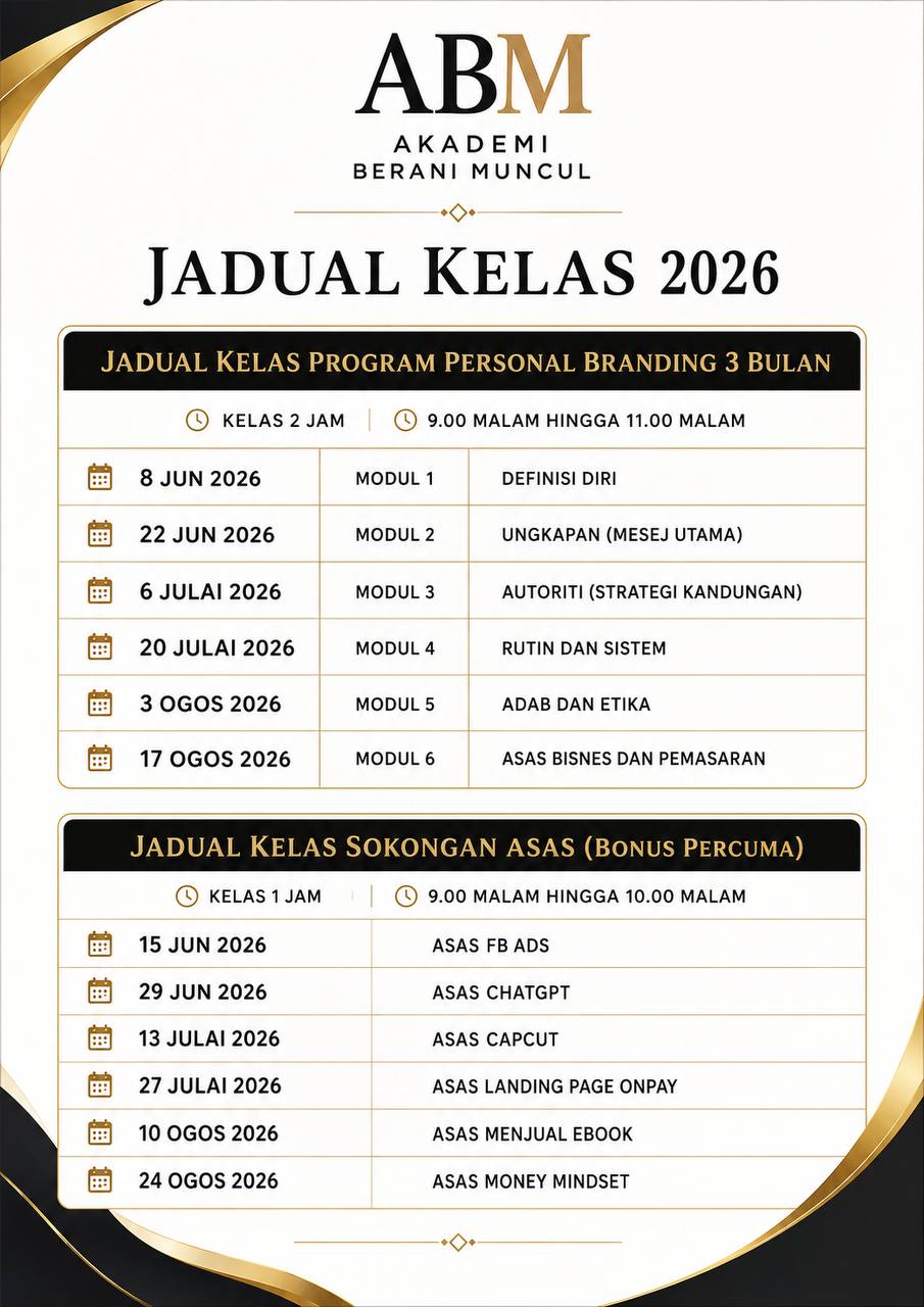 Jadual Kelas Program Personal Branding 3 Bulan